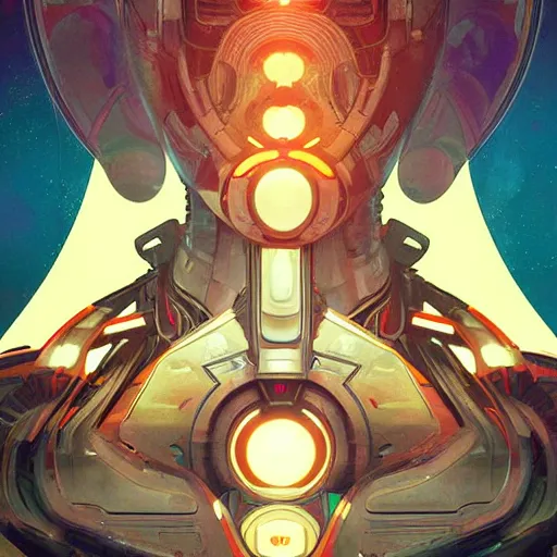 Prompt: symmetry, abstract futuristic robotic, psychedelic background, apex legends, epic lighting, illustration black outlining, ultra detailed, art by artgerm and greg rutkowski and alphonse mucha