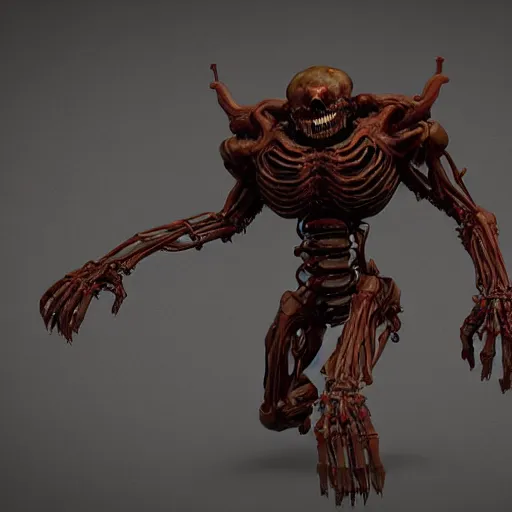 Image similar to a biomechanical horror, half creature half machine, DOOM inspired, realistic octane render