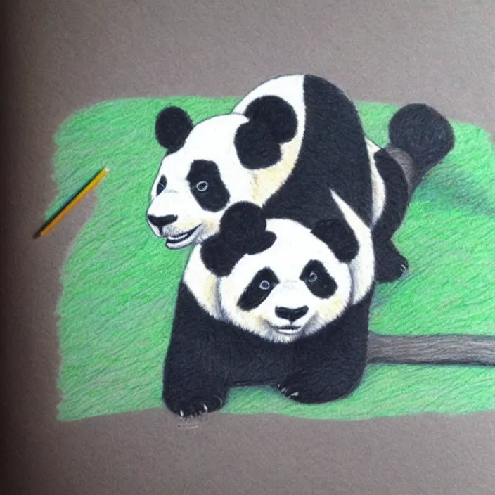 Image similar to isometric color pencil of a panda, i'm the style of spirited away