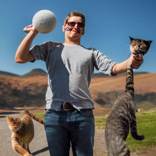 Image similar to photo of a man juggling cats