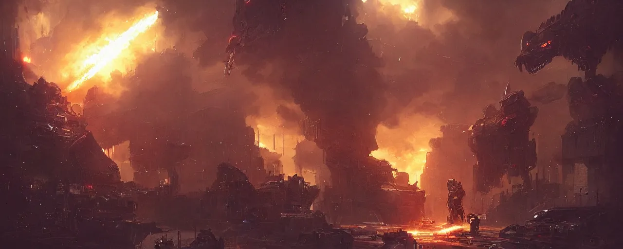 Image similar to a futuristic cyberpunk cat soldier in war scene, epic scene, big explosion, by greg rutkowski