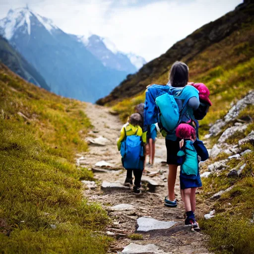 Image similar to kids going on a hike, photograph, national geographic