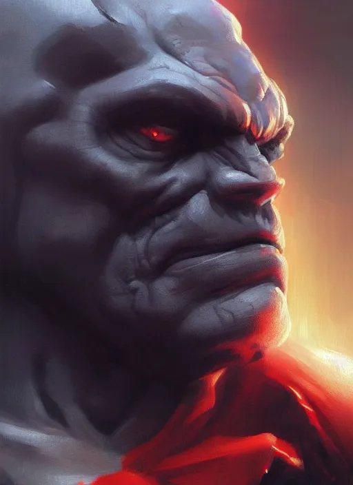 Image similar to very detailed masterpiece painting of darkseid from dc comics, portrait, artstation, concept art by greg rutkowski