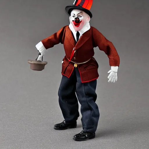 Prompt: adolf hitler clown action figure, well lit, studio light, painted action figure, toy advertisement, toy package