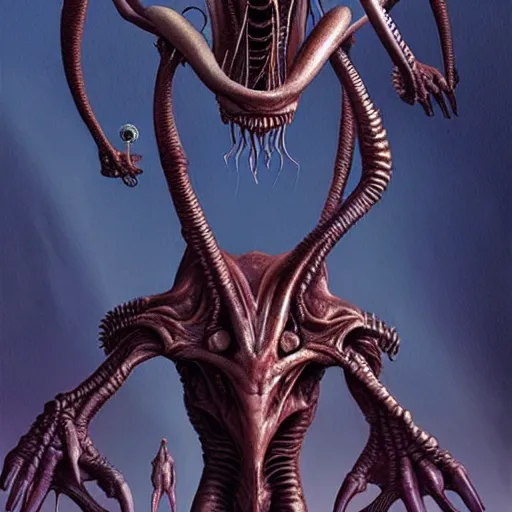 Image similar to aliens from the second edition of barlowe's guide to extraterrestrials, highly detailed, photorealistic, artstation, highly detailed, oil painting, dramatic lighting, award - winning, accurate anatomy