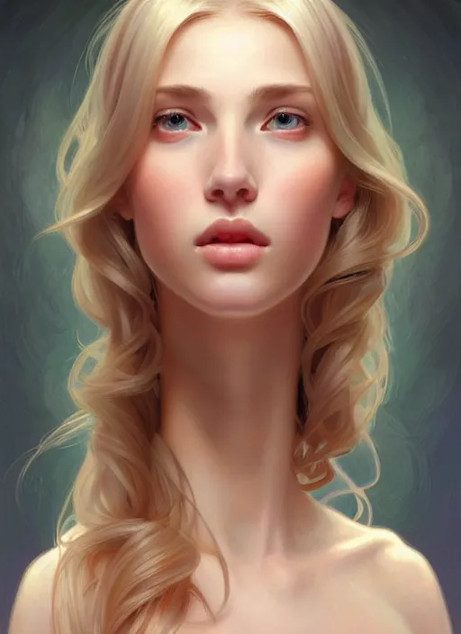 Image similar to perfectly feminine face!! full body portrait of young wife blessed by god with ever - increasing physical mental perfection, blonde, symmetrical! intricate, sensual features, highly detailed, biblical divine holy perfection!! digital painting, artstation, concept art, smooth, sharp focus, illustration, art by artgerm and greg rutkowski and alphonse mucha