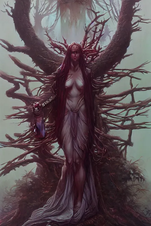 Image similar to Goddess of the forest, trending on Artstation, Greg Rutkowski, Wayne Barlowe