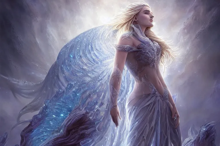 Image similar to Majestic beautiful young female ice goddess!! fighting a beautiful evil fire goddess!! intricate, epic, elegant, menacing, fantasy, highly detailed, digital painting, hard focus, beautiful volumetric lighting, epic light, ultra detailed, souls, smoke, icicle, frozen by Leesha Hannigan, Ross Tran, Thierry Doizon, Kai Carpenter, Ignacio Fernández Ríos