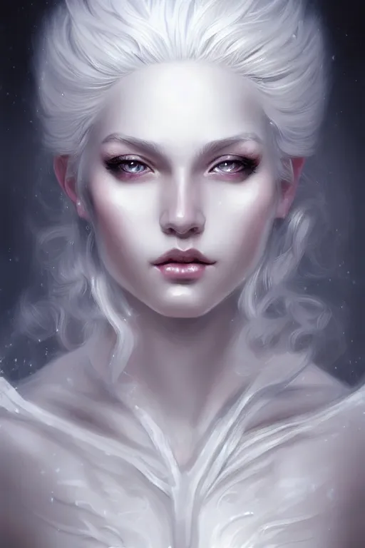 Prompt: a beautiful white haired goddess girl, fantasy, portrait, sharp focus, intricate, elegant, digital painting, artgerm, matte, highly detailed, concept art, illustration, ambient lighting