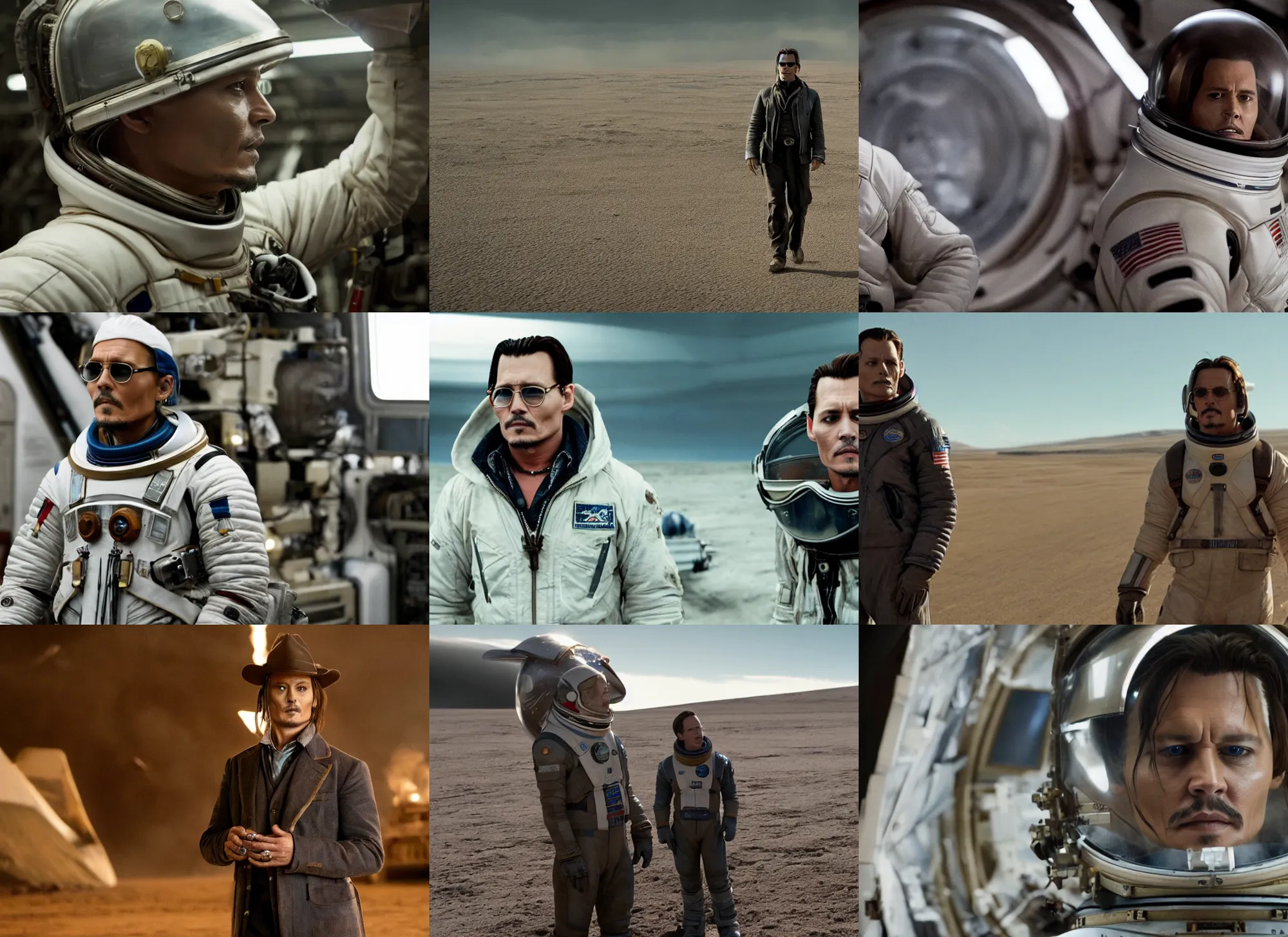 Prompt: film still of Johnny Depp as Cooper in Interstellar, 4k