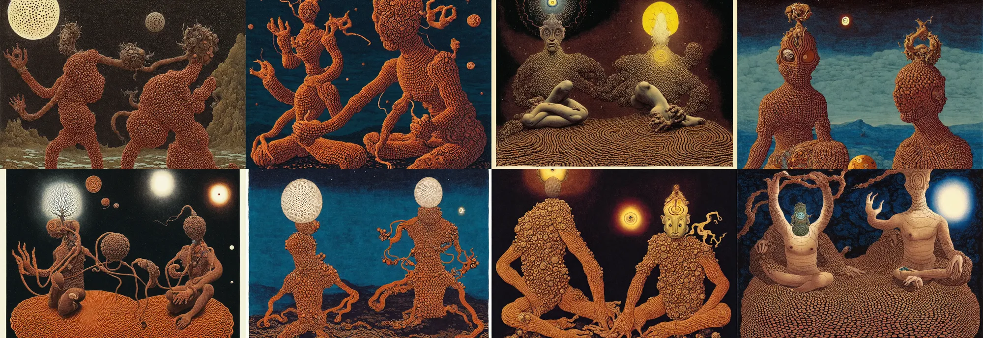 Prompt: an ancient creature, by asaf hanuka, by caspar david friedrich, by wangechi mutu, stipple, tibetan painting, indian art, soviet art, dichromatism, full frame, polyhedral, divine, powerful, accent lighting, cotton, corduroy, crochet, on path to enlightenment