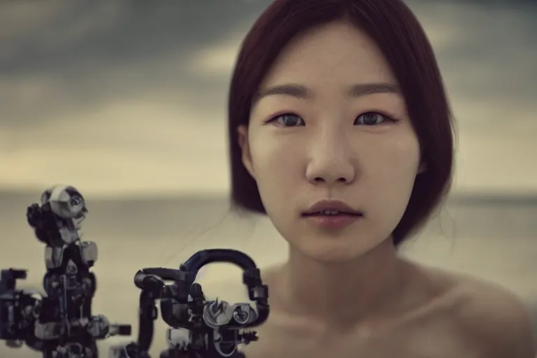 Image similar to portrait of a beautiful Korean cyborg By Emmanuel Lubezki