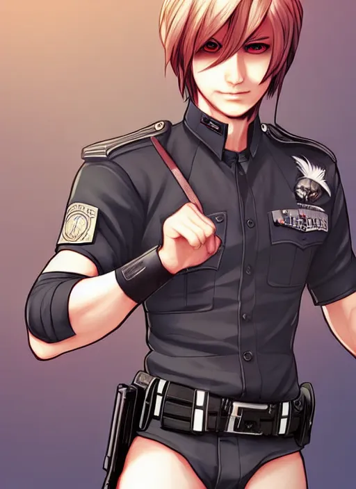 Image similar to Leon S kennedy as a Officer Bunny Character design, He has anime hair by charlie bowater, ross tran, artgerm, and makoto shinkai, detailed, inked, western comic book art