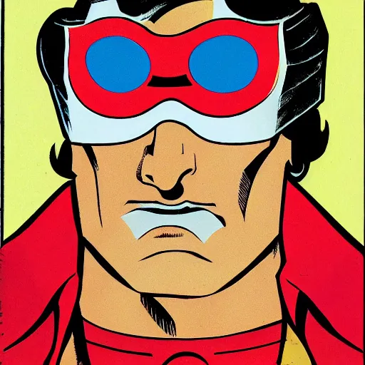 Image similar to soviet russian superman with an eyepatch, close up, by will eisner