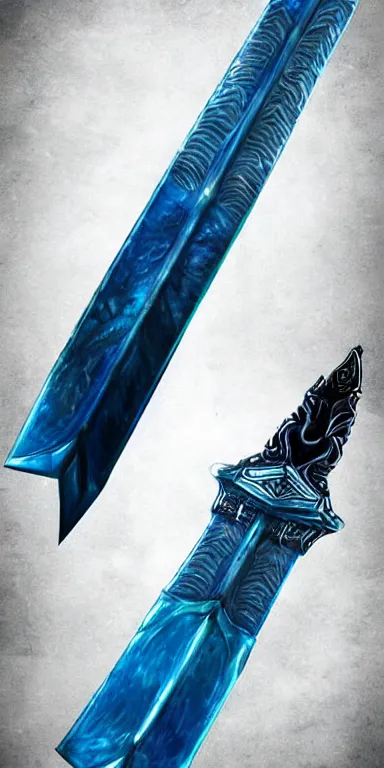 Prompt: icy warrior sword blade, blue war theme sword blade, fantasy sword of warrior, armored sword blade, glacier coloring, epic fantasy style art, fantasy epic digital art, epic fantasy weapon art