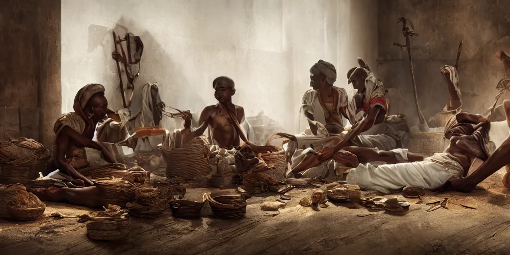 Image similar to Editorial photographs of east india company slave trade natives of Arrakan, octane render, Dslr, canon 24mm, hyper realism, award winning masterpiece with incredible details, cinematic lighting, ray tracing, micro details, 8k