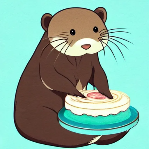 Prompt: cute otter sailor eat cake, graphic art, 8 k hd resolution, pinterest, dynamic character, concept art, intricate details, ultra detailed, studio ghibli, matte print