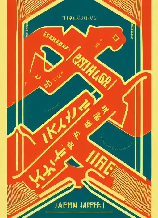 Prompt: poster design with bright and colorful vintage typographic Japanese katakana, layout design, illustrator vector graphics