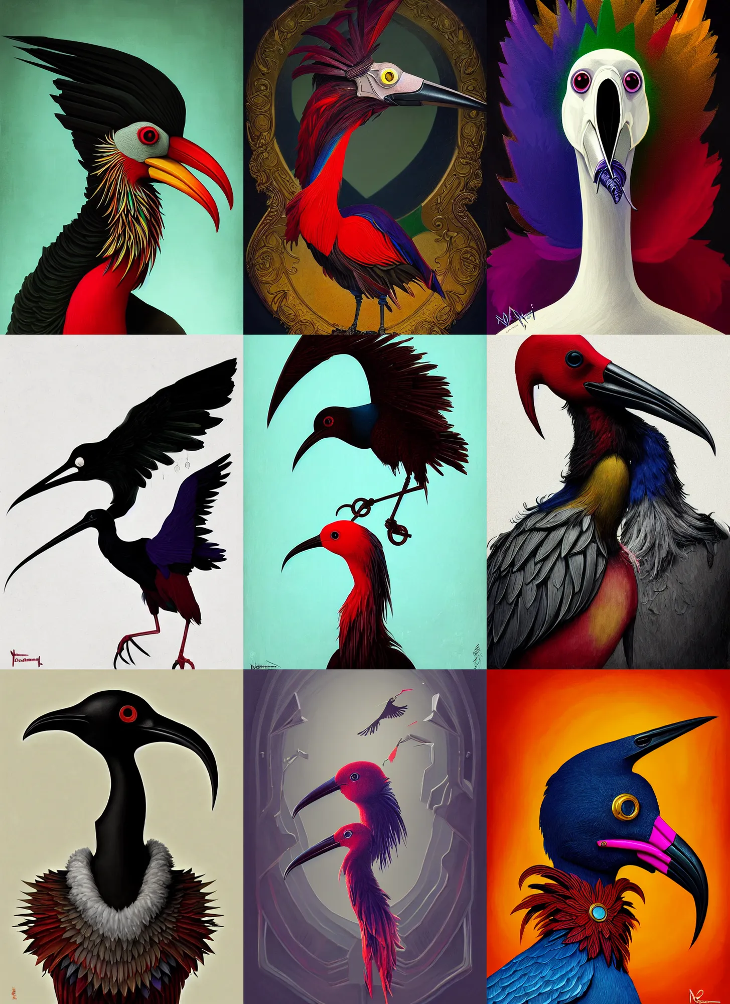 Prompt: rpg! profile! portrait of a surreal colorful! humanoid bird crane ( plague doctor ) on white background, beak, intricate, highly detailed, digital painting, artstation, concept art, smooth, sharp focus, illustration, art by norman rockwell ponzi remnev lossel currin jasinski albright hsiao - ron cheng, 8 k