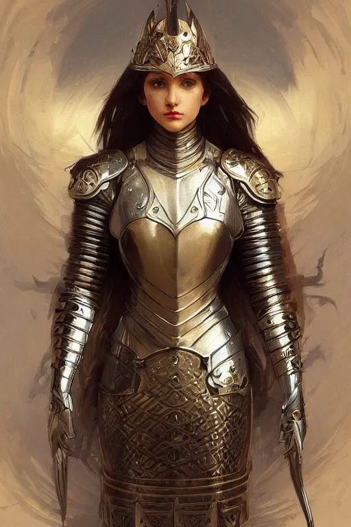 Prompt: a female knight in intricate armor, intricate, elegant, highly detailed, digital painting, artstation, concept art, smooth, sharp focus, illustration, art by artgerm and greg rutkowski and alphonse mucha and william - adolphe bouguereau
