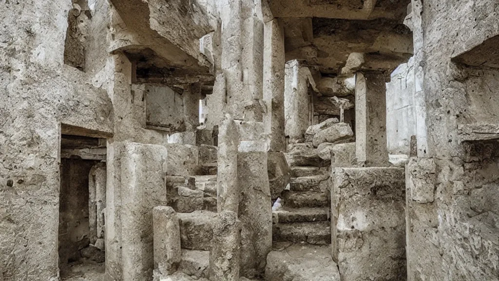 Prompt: surreal ancient ruins with a stairway to heaven, photography by zhang kechun