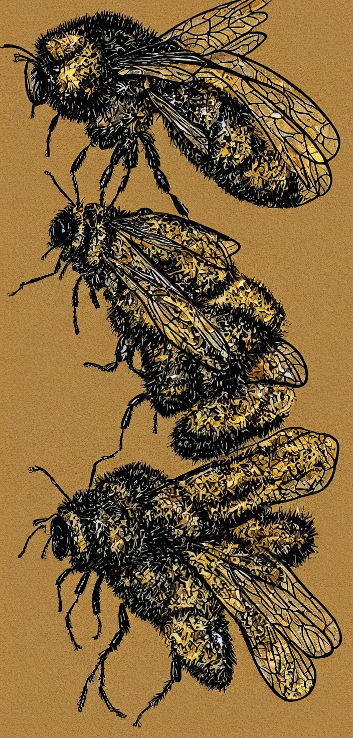 Image similar to metamorphosis of a mechanical Bee shedding it's organic outer layer, digital art