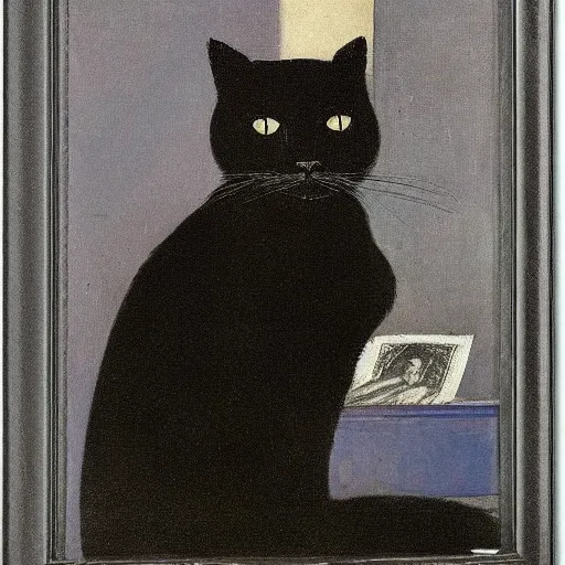 Prompt: black cat as a nineteenth century robber baron portrait by james mcneill whistler