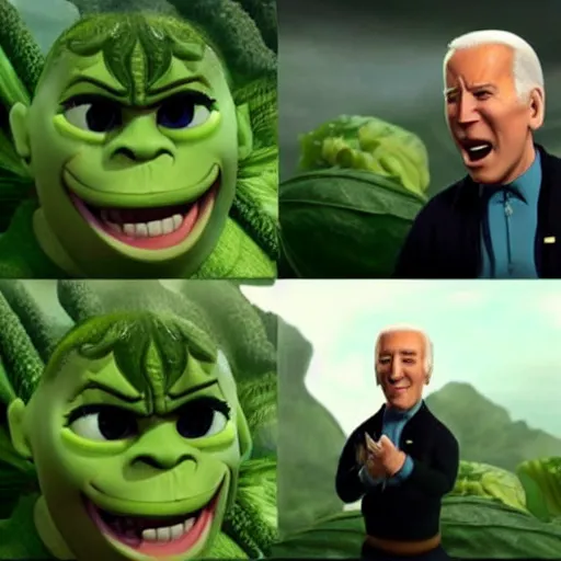 Prompt: Joe Biden screaming My Cabbages!!! in ATLA, cabbage guy, still from avatar 2010