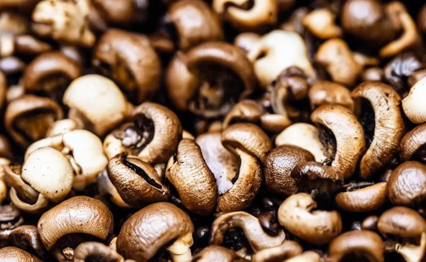 Prompt: mushrooms growing from coffee beans, photography