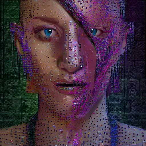 Image similar to portrait_of_glossy metalic skul glitching, data mosh, 4k, cgsociety._intricate_abstract._psychedelic_liquod_embossed_intricate_artwork._by_Tooth_Wu_wlop_beeple_dan_mumford._octane_render_trending_on_artstat