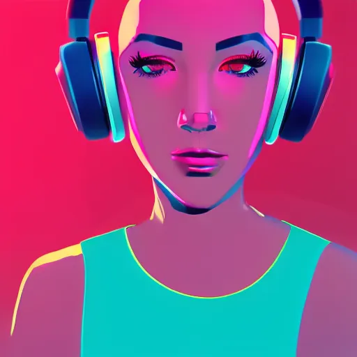 Image similar to animated synthwave girl wearing headphones, animated, trending on artstation, portrait