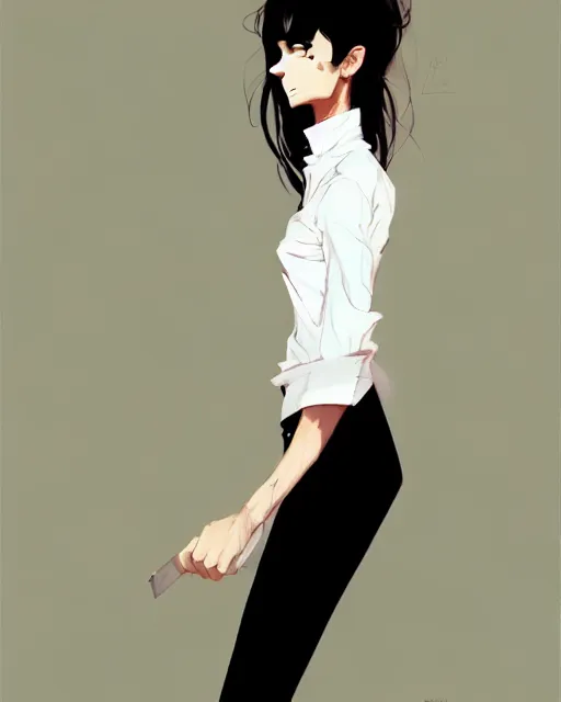 Image similar to a ultradetailed full body portrait of a woman dressed in a white shirt with a tie, by conrad roset, greg rutkowski and makoto shinkai trending on artstation