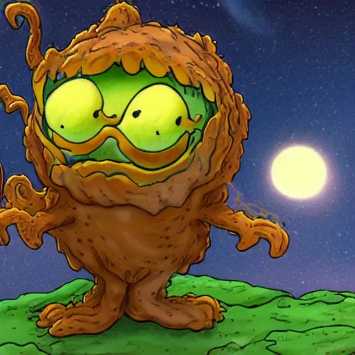 Image similar to Garfield as a lovecratian eldritch creature consuming a planet