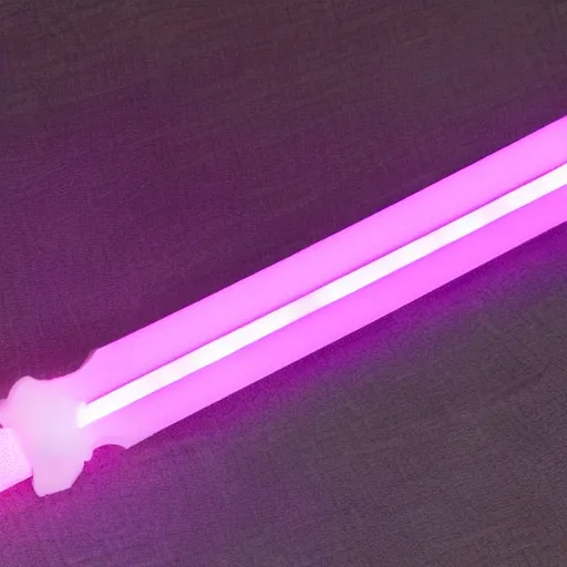 Image similar to A wand made out of pink wood shooting purple lighting.