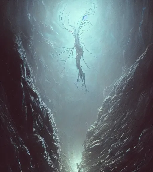 Image similar to realistic landscape beautiful concept art of cinematic movie scene when nebula mutate into facehugger. horror, created by gustave dore and greg rutkowski, high detailed, smooth draw, synthwave neon retro, intricate, realistic proportions, dramatic lighting, trending on artstation.