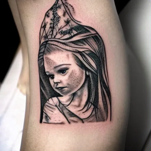 Image similar to a woman with an intricate tattoo of her 9 year old daughter