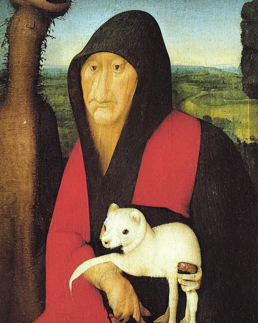 Image similar to Lady with an Ermine by Leonardo painting by Hieronymus Bosch