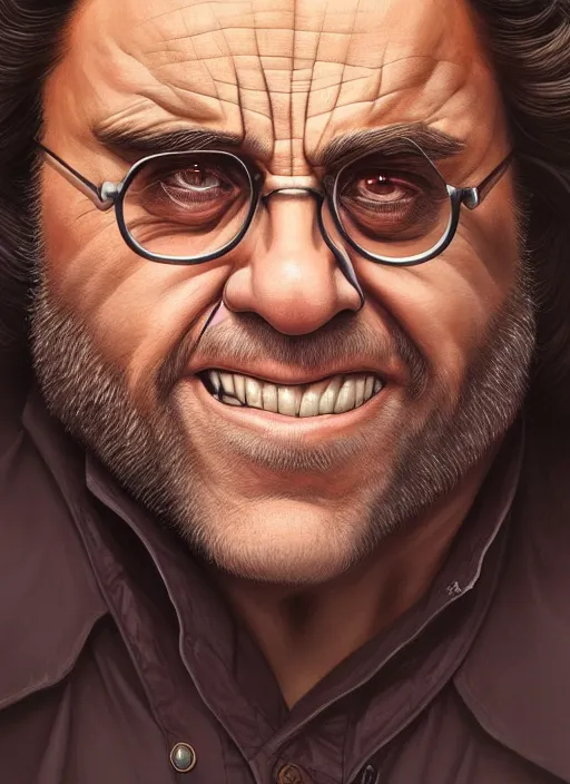 Image similar to danny devito as wolverine, realistic portrait, symmetrical, highly detailed, digital painting, artstation, concept art, smooth, sharp focus, illustration, cinematic lighting, art by artgerm and greg rutkowski and alphonse mucha