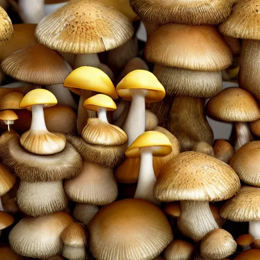 Image similar to macro photo with a singular fantasy mushroom character with cute eyes and mycelium, very close to real nature, painted patterns and coloring on mushrooms, 8K, highly detailed, cartoon