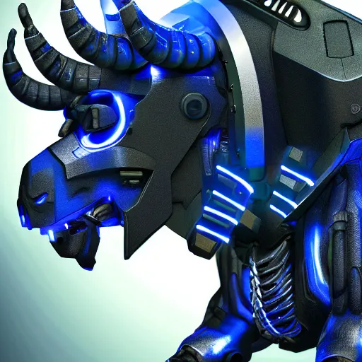 Image similar to a cybertronic bison, leds, high detail, sharp, studio, digital art