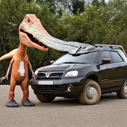 Image similar to dinosaur car