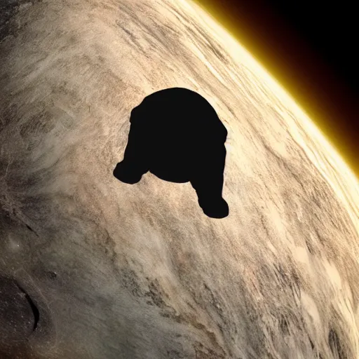 Image similar to a photo of a planet in the shape of a dog in space, realistic