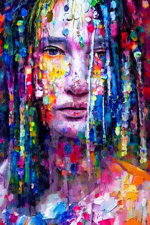 Prompt: highly detailed palette knife oil painting of a woman in the style of David Choe