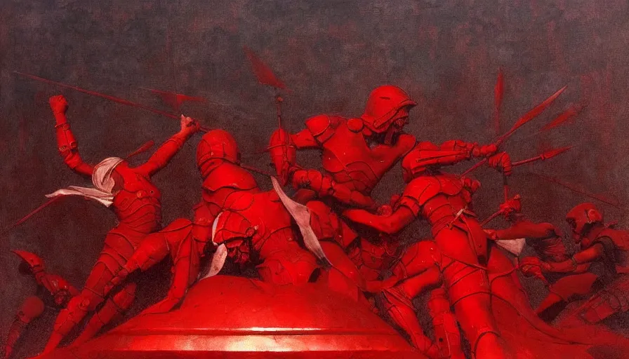 Image similar to only with red, a lightly armored gladiator in a crowded roman amphitheatre, crowd cheering, in the style of beksinski and edward hopper and rodcenko and yue minjun and rolf armstrong, intricate and epic composition, red by caravaggio, highly detailed, masterpiece, red light, artstation