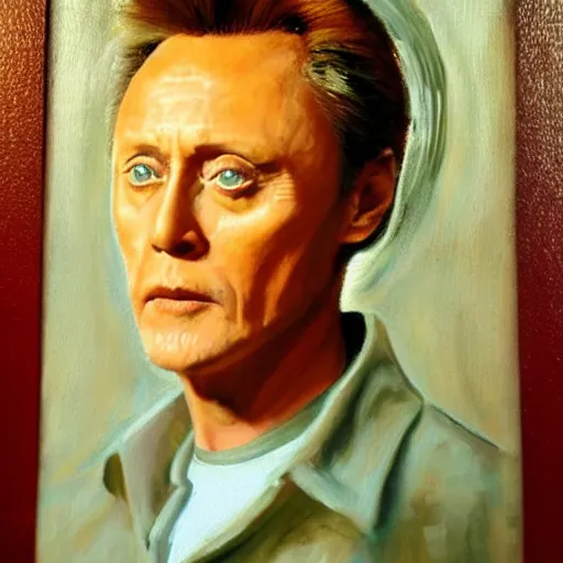 Image similar to Christopher Walken painted like a Saint with halo behind head