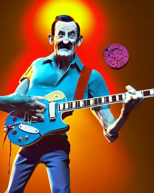 Image similar to barry chuckle ( shredding on a gibson les paul, art by glenn fabry and frank frazetta, 3 d rendering by beeple, 8 k )