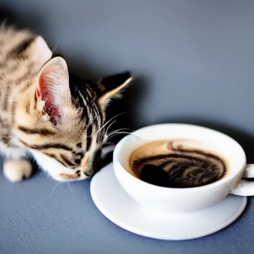 Prompt: photograph of a kitten drinking a cappuccino