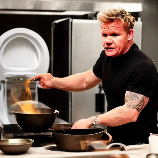 Image similar to gordon ramsay making food inside a toilet