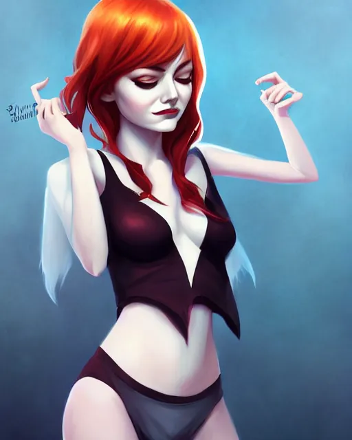 Image similar to a portrait of a beautiful full body Emma Stone vampire, art by lois van baarle and loish and ross tran and rossdraws and sam yang and samdoesarts and artgerm, digital art, highly detailed, intricate, sharp focus, Trending on Artstation HQ, deviantart, unreal engine 5, 4K UHD image