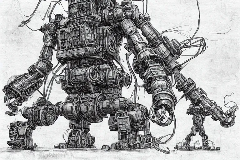 Image similar to dieselpunk mechs in shape of dragonfly that look like Dragonfly, inside an gigantic underground concrete doom hangar, interior structure, drains, storm drains, jungle, vines, algea, cables, panels, walls, ceiling, floor, doors, brutalist architecture, intricate ink drawing, highly detailed in the style of Ashley Wood, moebius and Tsutomu Nihei, photorealistic, cinematic, intricate detail, well lit,